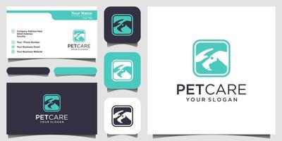 pet care shop dog and cat with hand logo icon vector template. logo design and business card