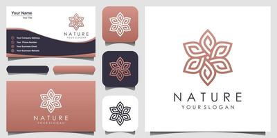 rosa floral elegante minimalista con logotipo de estilo de arte de línea y diseño de tarjeta de visita. logo para belleza, cosmética, yoga y spa. diseño de logotipo y tarjeta de visita vector