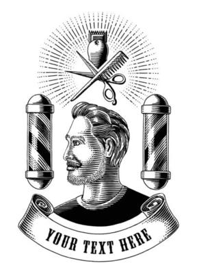 Barber shop logo and symbol hand draw vintage engraving style black and white clip art isolated on white background