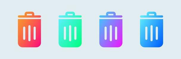 Trash bin solid icon in gradient colors. Delete signs vector illustration.