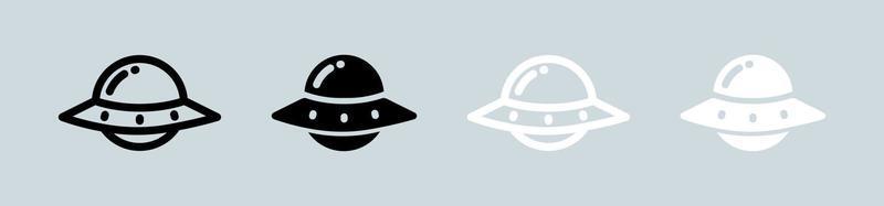 Ufo icon set in black and white colors. Alien space ship signs vector illustration.