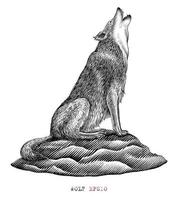 mano de lobo dibujar estilo de grabado vintage imágenes prediseñadas en blanco y negro aislado sobre fondo blanco vector