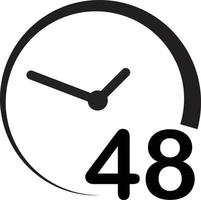 48 hours on white background. 48 hours sign. simple pictogram. 48 hours symbol. turn around time icon with circular arrow. vector