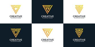 Set of letter v modern elegant logo elements shape font with geometric style vector