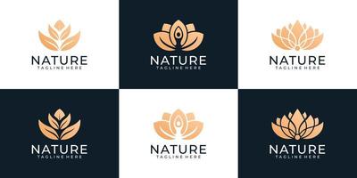 Beauty gradient gold nature flower plant logo collection vector