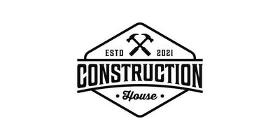 diseño de logotipo de hipster de martillo de casa de construcción retro vintage vector