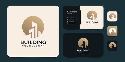 logotipo inspirador de construcción de edificios con diseño de logotipo de tarjeta de visita vector