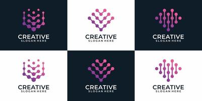 Set of modern technology letter v logo designs elements inspiration vector