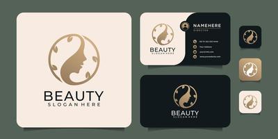 Gold luxury beauty woman face hair logo design elements symbol for spa and decoration vector