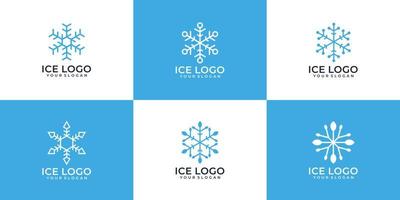 Set of minimalist snowflake ice logo design vector