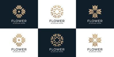 Set of beauty feminine salon and spa line art monogram shape logo design vector