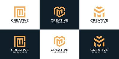 Set of elegant typography of letter m logo design elements inspiration vector