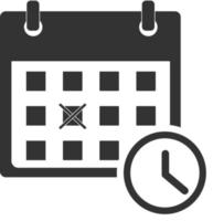 icono de calendario. signo de calendario. calendario con símbolo de reloj. signo de verificación de fecha. vector