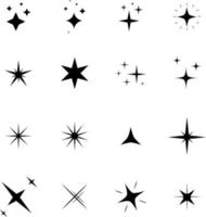 conjunto de icono de brillo. icono de destellos de estrellas. símbolo de estrellas negras. signo de destello vector