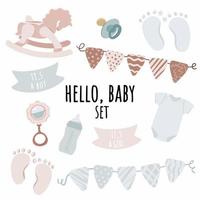 Hello baby set. Gender party. Baby shower vector