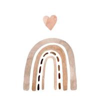 Cute watercolor rainbow with heart in pastel brown colors. Modern abstract hand-drawn illustration. Perfect for greeting card, invitations, fabric, textile, nursery decor, prints, logo, covers.