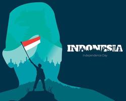 día de la independencia de indonesia con silueta y paisaje de soekarno vector