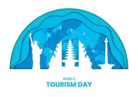 World Tourism Day With Landmark Papercut vector