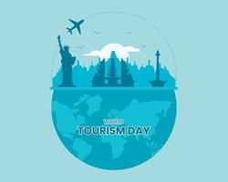 World Tourism Day With Globe And Landmark Flat Illustration vector