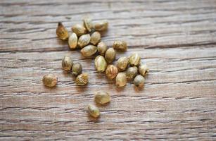 Cannabis Marijuana seeds or Hemp seed on wooden background photo