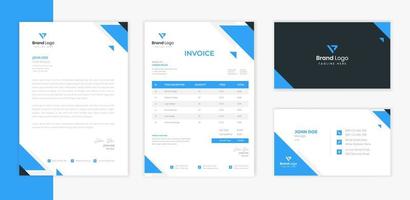 Blue Business Stationery design template with creative Letterhead, invoice and business card layout vector
