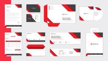 Red corporate stationery design set, business brand identity with letterhead, envelope vector