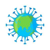 Planet Earth in shape of Coronavirus Bacteria icon in flat style isolated on white background. 2019-nCoV consept. Vector illustration.