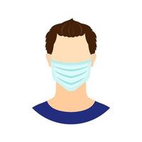 Man icon with medical mask in flat style isolated on white background. People in flue mask. Stop epidemic and allergy concept. Vector illustration.