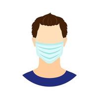 Man icon with medical mask in flat style isolated on white background. People in flue mask. Stop epidemic and allergy concept. Vector illustration.