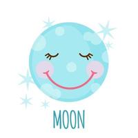 Cute moon icon with stars in flat style isolated on white background. Vector illustration.