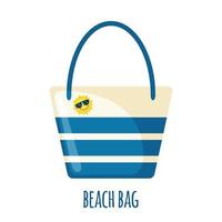 Striped beach bag icon in flat style isolated on white background. Vector illustration.