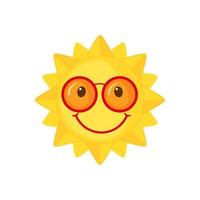 sol divertido con icono de gafas de sol en estilo plano aislado sobre fondo blanco. sol sonriente de dibujos animados. ilustración vectorial vector