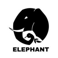 cabeza de elefante con icono de ramita aislado sobre fondo blanco. ilustración vectorial elemento de diseño para logotipo, paquete de té o etc. silueta de elefante negro. vector