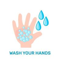 Wash your hands icon in flat style isolated on white background. Hygiene rules concept. Coronavirus prevention. Covid-19 poster. Vector illustration.