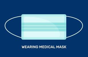 Disposable Medical mask icon in flat style on dark blue background. Design element for poster or banner. Vector illustration.