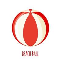 Red and white beach ball icon in flat style isolated on white background. Vector illustration.