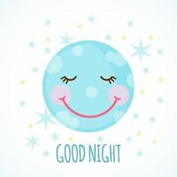Cute moon with stars in flat style isolated on white background. Good night concept. Vector illustration. Design element for greeting card. poster or banner.