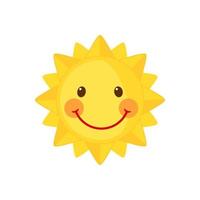 Funny Sun icon in flat style isolated on white background. Smiling cartoon sun. Vector illustration.