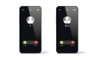 Incoming call screen on smartphone. A, Boss. Interface, Buttons Accept, Reject. Incoming call. Smartphone call screen template. copy space. Vector illustration