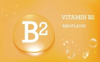 gota de agua con vitamina b2, estructura y color naranja riboflavina. complejo vitamínico diseño de cuidado de la piel de nutrición de belleza. bandera. ilustración vectorial vector