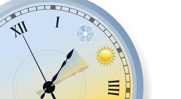 The hands of the clock on the dial indicate the transition from winter to summer time, one hour in front. Copy space. Vector illustration
