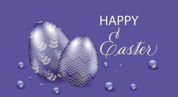 Happy Easter, greeting card. Easter background in purple, patterned Easter eggs in trendy purple color Very Peri. Vector illustration