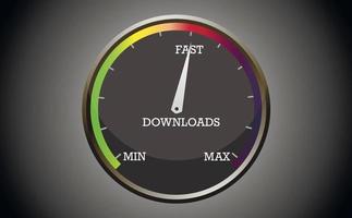 Downloads, risk indicator icon concept of mood stage, high risk symbol from low, medium to high with fast range. multi-colored scale with an indicator on a black gradient background. vector