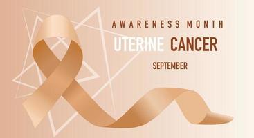 Uterine Cancer Awareness Month in September. Endometrial cancer and uterine sarcoma. Peach ribbon. Poster. Vector illustration