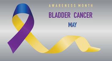 Bladder Cancer Awareness Month is celebrated each year in May. Blue and yellow ribbon on a gradient gray background. Poster. Vector illustration