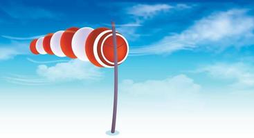 Windsock blown by the wind against a gradient blue sky background. Meterology. Copy space,. Vector illustration