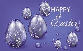 Happy Easter, greeting card. Easter background in purple, patterned Easter eggs in trendy purple color Very Peri. Vector illustration