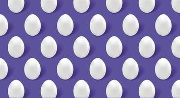 White eggs, egg pattern on purple background in Very Peri style, Copy space. Vector illustration