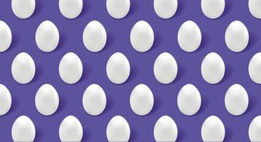 White eggs, egg pattern on purple background in Very Peri style, Copy space. Vector illustration