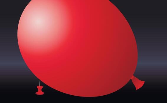 Needle is about to burst the red ball. The easiest way to get rid of the concept of problems, debt, stress. Black background. copy space. Vector illustration